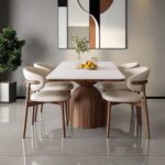 Solace Teak Wood Modern 4 Seater Dining Table Set – Minimalist Sculptural Base with Curved Chairs - Image 4