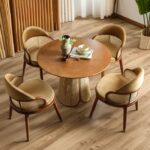 Aurelia Teak Wood Rattan Dining Table Set – 4-Seater Cane Work Round Base Design - Image 2