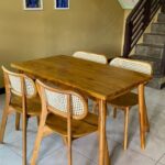 Rivana Teak Wood 4-Seater Dining Table Set – Modern Rattan Cane Chair Design