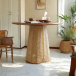 Aurelia Teak Wood Rattan Dining Table Set – 4-Seater Cane Work Round Base Design - Image 6