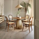 Aurelia Teak Wood Rattan Dining Table Set – 4-Seater Cane Work Round Base Design - Image 3