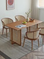 Rehan Khan Teak Wood Four-Seater Dining Table Set – Round-Top Pool Chair Design with Cane Accents - Image 2