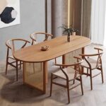 Rehan Khan Teak Wood Four-Seater Dining Table Set – Round-Top Pool Chair Design with Cane Accents