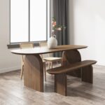 Aureon Teak Wood Four-Seater Dining Table – Modern Arch Base Design with Bench - Image 5