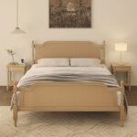 Belmont French Cane Wood Queen Bed – Vintage Rattan Headboard & Footboard