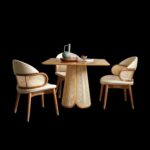 Aurelia Teak Wood Rattan Dining Table Set – 4-Seater Cane Work Round Base Design - Image 4