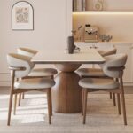 Solace Teak Wood Modern 4 Seater Dining Table Set – Minimalist Sculptural Base with Curved Chairs - Image 3