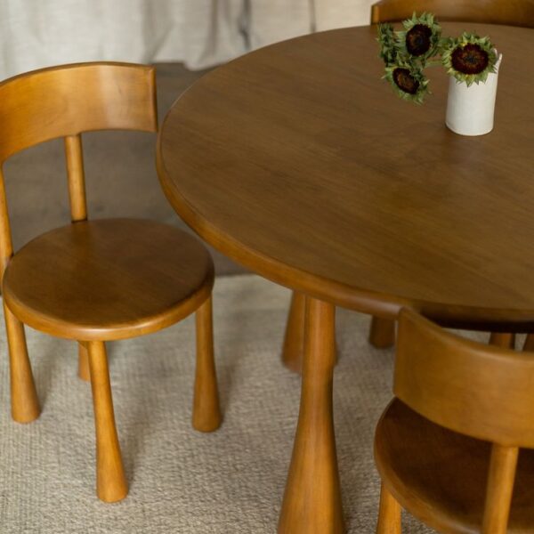 Tierra Round 4-Seater Dining Table – Solid T-Code Wood Modern Sculpted Base