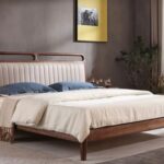 Valencia Solid Wood Queen Bed with Modern Upholstered Headboard