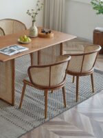 Rehan Khan Teak Wood Four-Seater Dining Table Set – Round-Top Pool Chair Design with Cane Accents - Image 3