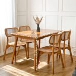 Rivana Teak Wood 4-Seater Dining Table Set – Modern Rattan Cane Chair Design - Image 4