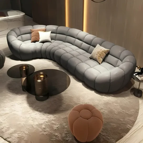 4 Seater Luxe Bubble Tufted Upholstered Curved Sofa