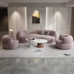 3 Seater Cozy Cloud Curved Sofa Set & Marble Harmony Coffee Table