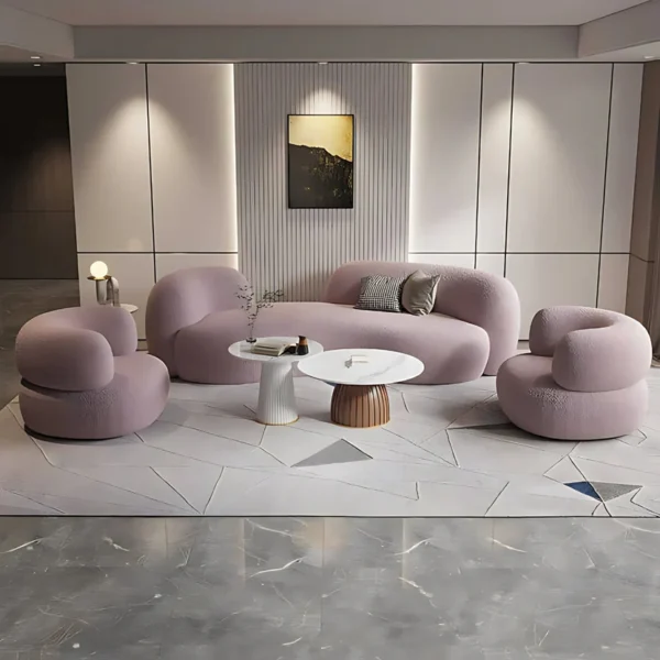 3 Seater Cozy Cloud Curved Sofa Set & Marble Harmony Coffee Table