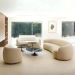 3 Seater Minimalist Beige Upholstered Sofa