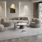 3 Seater Cozy Cloud Curved Sofa Set & Marble Harmony Coffee Table - Image 4