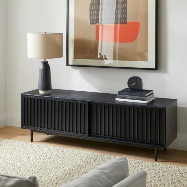 Modern Charcoal Slatted TV Unit