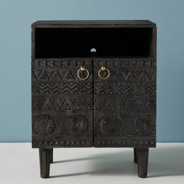 Apollo Carved Mango Wood Bed Side