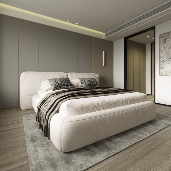 Fully Upholstered Modern Snow Grey King-Size Bed With Hydraulic Storage