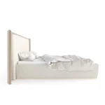 White King-Size Bed With Dual Tone Beige Upholstery - Image 3