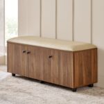 Addison 15 Pair Shoe Cabinet with Cushion Seat - Walnut