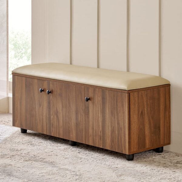 Addison 15 Pair Shoe Cabinet with Cushion Seat - Walnut