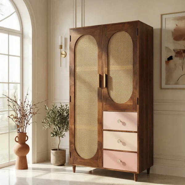 Rattan Solid Wood Wardrobe